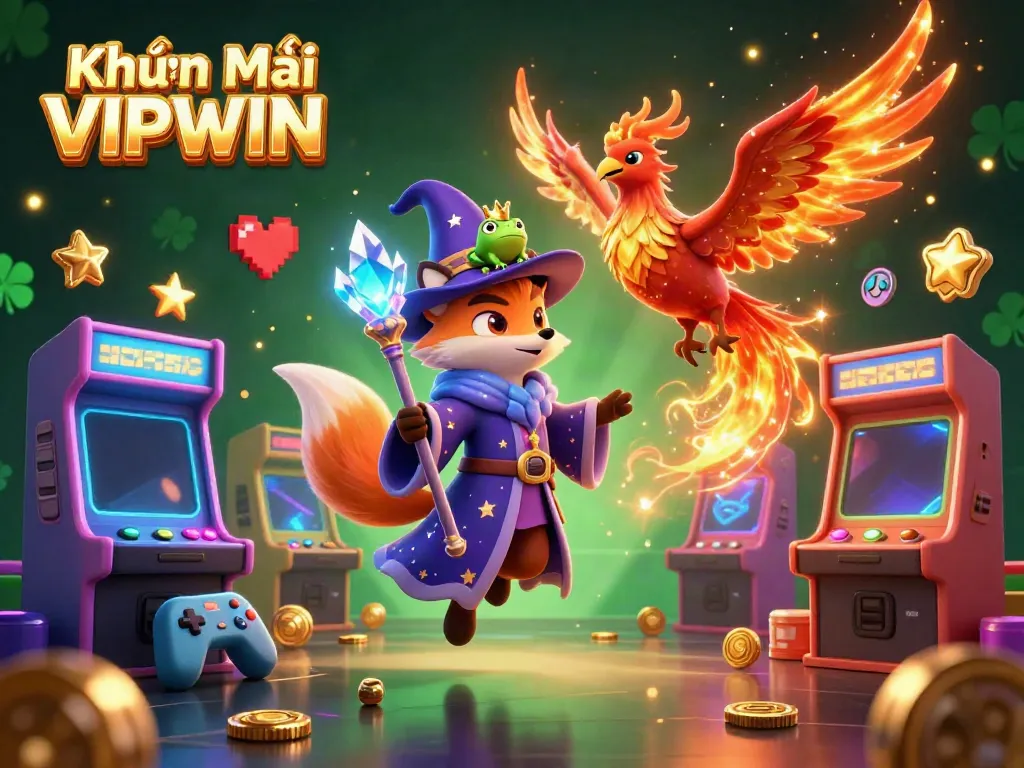 Experience exciting Khuyến Mại VIPWIN offers with enchanting gaming characters in a vibrant casino scene.