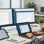 WPS Download in a modern workspace with multiple screens showcasing productivity tools.